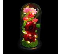 VALICLUD Adorno LED de Noche con Flor Artificial y Cubierta de Vidrio Luz Decorativa para Dormitorio Obsequio Original para San Valentín y Día Madre Flor Simulada en Cúpula de Cristal