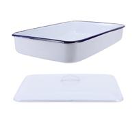 VALICLUD Bandeja Rectangular de Esmalte Blanco 30X20X5 CM con Tapa Bandeja Apilable para Laboratorio Médico y Escolar Resistente a Altas Temperaturas Multiusos para Clasificación y