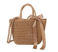 VALICLUD Bolso Tejido de Playa Cruzado para Mujer Bolso Bandolera de Fibra Vegetal Color Marrón para Verano Ligero y Espacioso para Ocio y Vacaciones