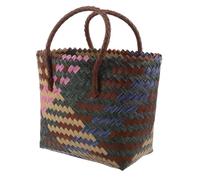 VALICLUD Bolso Tote Color Block para Playa y Compras Bolsa de Hombro Trenzada Plástica Ligera y Resistente con Espacio Amplio y Diseño Bohemio para Verano y Festival