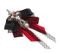 VALICLUD Broche de Lazo de Encaje Rojo para Mujer, Alfiler de Cuello Barroco Gótico, Prendedor Vintage de Pajarita Grande para Fiestas, Eventos y Decoración de Ropa