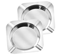 VALICLUD Cenicero Cuadrado de Acero Inoxidable Resistente, 2 Piezas, Color Plateado, para Interior y Exterior, Ceniceros para Cigarrillos Retrospectivos, Uso Doméstico y Hotelero