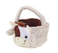VALICLUD Cesta de Pascua de Peluche de Vaca con Asa Resistente, Bolsa Reutilizable Tipo Cubo, Tamaño Mediano, Felpa Suave para Búsqueda de Huevos y Fiestas Infantiles