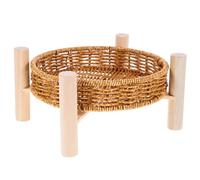 VALICLUD Cesta Multifunción de Imitación de Ratán Estructura de Madera y Hierro, Bandeja Redonda Pequeña de Doble Capa para Servir Frutas y Aperitivos, Organizador Ligero para Reutilizable