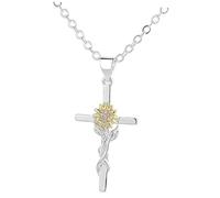 VALICLUD Collar de Mujer Colgante de Cruz y Girasol Bicolor Cadena de Clavícula de Aleación Segura Ligera y Resistente Joyería Cuello Adecuado para Obsequio Día Madre