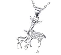 VALICLUD Collar de Plata de Ley S925 Colgante Creativo de Alce Madre E Hijo, Cadena para Mujer en Color Plata, Collar de Navidad Elegante para Fiestas y Uso Diario