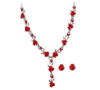 VALICLUD Conjunto de Joyas para Mujer 2 Piezas Collar y Pendientes de Rosas Rojas Aleación Ligera Accesorios para Bodas y Fiestas Obsequio Elegante para Cumpleaños