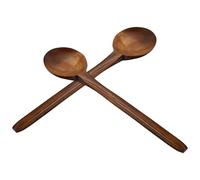 VALICLUD Cucharas de Madera Natural para Cocina 2 Piezas Mango Largo, Cucharón y Cuchara Pequeña para Servir y Mezclar, Utensilios Antiadherentes para Sopa y Ramen, Aptas para Uso Diario
