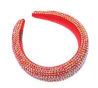 VALICLUD diadema de ala ancha bandas anchas para el cabello para mujeres brillante señoras diadema de novia nupcial diadema de esponja con de imitación prendas de tela rojo