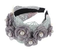 VALICLUD Diadema De Flores De Perlas Accesorios Para El Cabello Banda De Cabello Casarse Dulce Boda Elegante Floral Venda Embellecido Mujer Cordón Banda Para El Pelo Fiesta Tela Gris