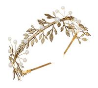 VALICLUD Diadema De Hojas Doradas Perlas, Tocado Para Novia, Banda Cabello Mujer, Accesorios Para Boda, Fiesta, Graduación y Dama De Honor, Tamaño Único
