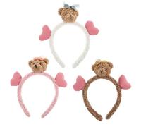 VALICLUD Diademas para Mujer y Niñas 3 Piezas Diseño de Oso y Corazón Diadema para Fiesta Banda Cabello de Niña en Resina y Tela Afelpada Colores Kaki y Rosa Accesorios Ligeros