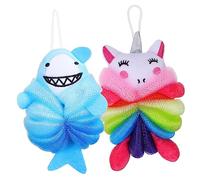 VALICLUD Esponjas Vegetales de Baño para Niños 2 Unidades, Diseño Unicornio Rosa y Tiburón Azul, Exfoliantes Suaves, para Ducha Infantil y Cuidado Corporal, Ideales para Bebés y Niños