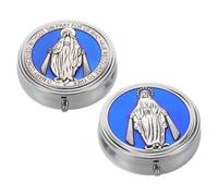 VALICLUD Estuche de Recuerdos Cristianos Azul de Aleación de Zinc Resistente y Multifuncional para Portar Rosarios y Joyas de Comunión en Diseño Vintage Elegante, Pack de 2