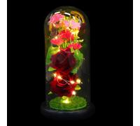 VALICLUD Flor Romántica LED con Cubierta de Vidrio y Base Negra Decoración Floral para Escritorio y Hogar Adorno Creativo para San Valentín y Regalos de Luz Nocturna Delicada y