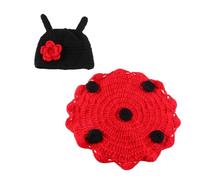 VALICLUD Gorro de Crochet Rojo para Recién Nacido Capa de Mariquita y Elástica para Fotografía de Bebés en Baby Shower