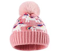 VALICLUD Gorro de Punto Unicornio Cálido para Ñiño Gorro de Invierno Rosa con Bola de Peluche Protector de Orejas para Niña de Lana Suave para Otoño E Invierno Talla Única