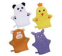 VALICLUD Guantes de Baño para Ñiño 4 Piezas Diseño Animal, Guantes Exfoliantes Suaves y Portátiles, Material Piel Amable, Ideales para Ducha y Masaje Corporal Infantil