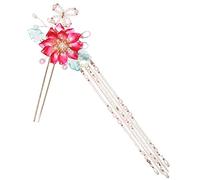 VALICLUD Horquilla Roja Bueno Moño Desordenado Alfiler Para Conformado Seda Borla Cabello Pequeño Flores Patas Horquillas Retro Chinas Horquilla China Tradicional Aleación