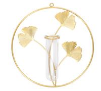 VALICLUD Jarrón Hidropónico de Pared Redondo Dorado Decoración Colgante para Sala de Estar Florero de Hierro y Vidrio Resistente Adecuado para Hogar y Restaurante