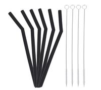 VALICLUD Juego de 16 Pajitas Reutilizables Negras de Silicona 12 y 4 Cepillos de Limpieza, Aptas para Café, Té Leche y Bebidas, Resistentes y Fáciles de Limpiar