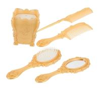 VALICLUD Juego de Cepillos Cabello y Peine Desenredante 5 Piezas Tamaño Medio Set Vintage Dorado con Portacepillos para Peluquería y Uso Personal en Tocador