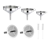 VALICLUD Juego de Embudos de Acero Inoxidable 304 Filtro Extraíble, Set de 3 Tamaños (10 Cm, 12 Cm, 14 Cm) 2 Coladores de Malla Fina y 2 Cepillos Pequeños, Accesorio Práctico para Filtrar