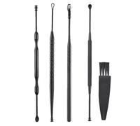 VALICLUD Juego de Palas para Cerumen 5 Piezas Cuchara Espiral de Acero Inoxidable Negra, Herramienta Portátil para Limpieza de Oídos, Kit de Eliminación de Cera para Cuidado Familiar