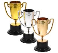 VALICLUD Mini Trofeos de Plástico para Premiar Competencias Deportivas Infantiles, 3 Piezas en Acabados Oro, Plata y Bronce, Ideales para Eventos y Decoraciones de Equipos Infantiles