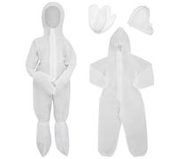 VALICLUD Mono desechable para niños con muñecas elásticas, Tobillos y Capucha, Traje de ventilación Antipolvo no poroso, Blanco, con Guante y Funda para Zapatos