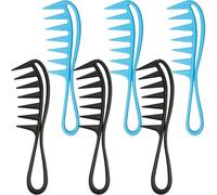 VALICLUD Peine de Dientes Anchos para Cabello Mojado y Rizado 6 Unidades 3 Negros 3 Azules Herramienta de Peluquería Ligera de ABS para Desenredar y Peinar Casa o Salón