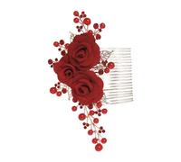 VALICLUD Peine De Pelo Rosa Para Decoración Elegante Brillante Estilo Femenino Decorativo Floral Flores Ondulado Acortar Casarse Forma Boda Fiesta Nupcial Horquilla De Pelo Rojo Paño