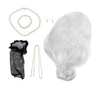 VALICLUD Peluca Disfraz Anciana Kit Mujer Cabello Gris Moño Realista para Halloween Cosplay Fiesta con Accesorios Collar Pulsera Gafas Cadena