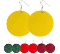 VALICLUD Pendientes Colgantes de Madera para Mujer 4 Pares Redondos y Ligeros en Colores Amarillo Rojo Verde Oliva y Vino Gancho de Acero Inoxidable Estilo Retro para Uso Diario y
