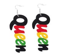 VALICLUD Pendientes Colgantes Letra De Reina De Madera Africana, Estilo Creativo, Material Ligero, Para Mujer, Uso Diario y Fiestas, Diseño Redondo y Tamaño Pequeño