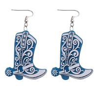 VALICLUD Pendientes Vaqueros Colgantes para Mujer Par de Aretes de Bota Retro Acrílicos Azules de Doble Cara Joyería Vaquera Ligera y Creativa para Uso Diario y Ocasiones Obsequios