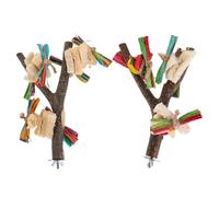 VALICLUD Perchas de Madera Natural para Loros 2 Piezas Rama Doble para Jaula Soporte de Pie para Pájaros Plataforma de Juego Accesorio Interactivo para Entrenamiento y Entretenimiento en