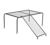 VALICLUD Plataforma para Gallinero Metálica Negra Pequeña con Escalera Soporte para Comedero de Pollo y Estante de Malla de Hierro Adecuado para Jaulas y Entretenimiento de Pollitos