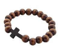 VALICLUD Pulsera Cruzada de Madera Natural Marrón Colgante de Cruz, Pulsera Religiosa para Mujer y Hombre, Cuentas Redondas Artesanales, Accesorio para Uso Diario y Eventos