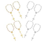 VALICLUD Pulsera Religiosa de Cuentas de Imitación Perla 8 Piezas 4 Doradas y 4 Plateadas Mini Rosario para Mujer Crucifijos Pulsera de Bendición para Ceremonias Religiosas y