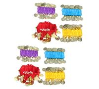 VALICLUD Pulseras para Danza del Vientre con Monedas 8 Piezas en Colores Rojo Morado Azul Lago y Amarillo Accesorios para Brazos de Baile Joyas Elásticas para Disfraces y