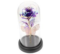 VALICLUD Rosa Eternamente Preservada con Cúpula De Cristal y Luz, Flor Decorativa Romántica para San Valentín, Boda y Navidad, Adorno Compacto para Escritorio