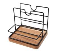 VALICLUD Servilletero de Mesa Base de Madera y Soporte de Hierro Forjado Organizador Multifuncional para Servilletas y Especias Dispensador de Pañuelos para Cocina y Comedor