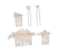 VALICLUD Set de 5 Piezas de Horquillas y Peines Laterales Perlas Grandes Doradas Accesorio Cabello de Novia Tocado Elegante para Bodas y Eventos Obsequios