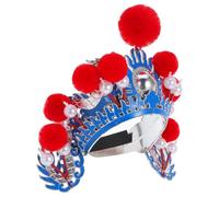 VALICLUD Sombrero de Ópera de Pekín Tradicional para Teatro y Fiestas, Tocado Cultural Chino Ajustable Diadema, Azul Pompón Rojo, Unisex para Representaciones y Festivales Culturales