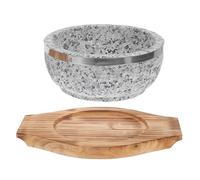 VALICLUD Tazón Coreano de Piedra Natural Capacidad 600ml con Base de Madera Resistente a Altas Temperaturas y Fácil de Limpiar para Bibimbap Adecuado para Cocina