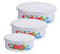 VALICLUD Tazón Esmaltado Grande Mediano Pequeño Tapa Recipientes para Almuerzo Cuencos de Porcelana Esmaltada para Ensaladas y Almacenamiento de Alimentos Juego de 3 Piezas