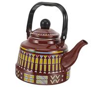 VALICLUD Tetera de Esmalte Vintage Resistente al Calor Hervidor de Agua para Cocina de Gas y Inducción Tetera Portátil con Diseño Geométrico Marrón para Uso Doméstico