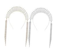 VALICLUD Tocado de Diosa Gemas de Imitación y Borlas 2 Piezas Tamaño Único para Mujer Boda Fiesta Accesorios Cabello en Color Dorado y Plateado