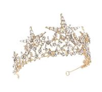 VALICLUD Tocado de Novia en Forma de Estrella de Cinco Puntas, Aro para Pelo con Gemas de Imitación, Color Dorado, Accesorio para Peinado de Boda y Fiesta, Diadema Elegante para Mujer